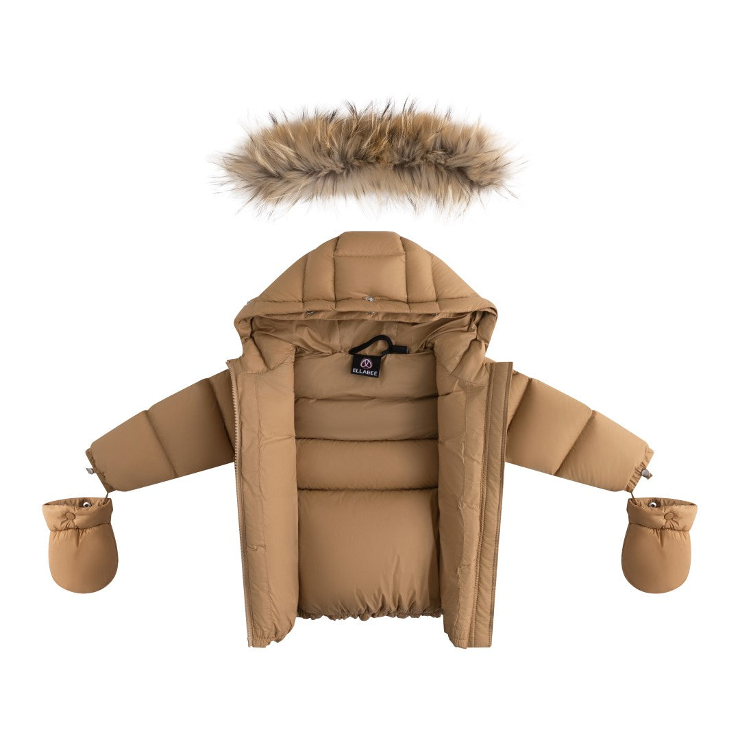 FW26-6031 BELLA ENFANT FUR DOWN JACKET - Cappuccino/Corduroy/Beige Lining
