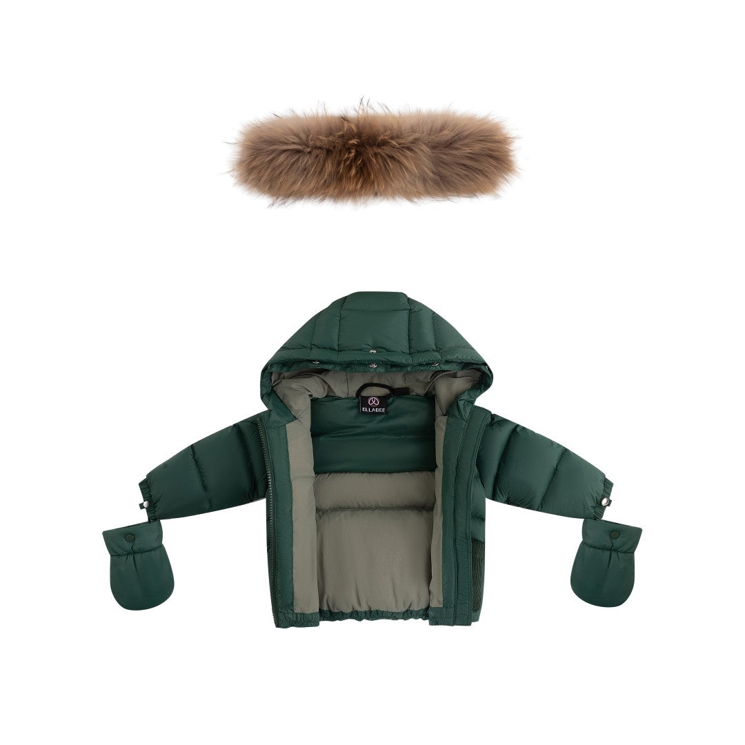 FW26-6031 BELLA ENFANT FUR DOWN JACKET - Green/Corduroy/Olive Lining