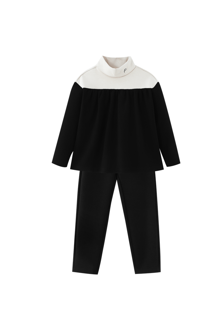COLORBLOCK TURTLENECK SET-STONE/BLACK