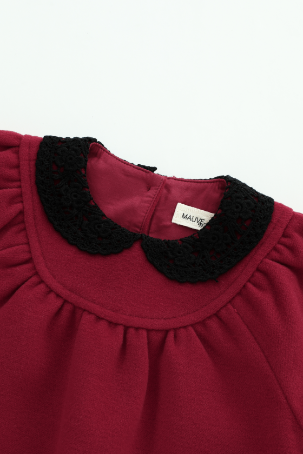 ROUND YOKE WOOL ROMPER WITH CROCHET COLLAR-RED