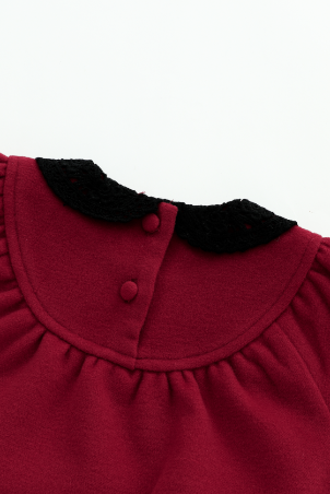 ROUND YOKE WOOL ROMPER WITH CROCHET COLLAR-RED