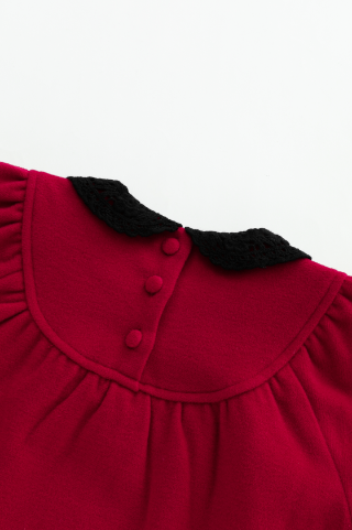 ROUND YOKE WOOL DRESS WITH CROCHET COLLAR-RED