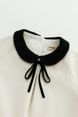 PETER PAN COLLARED WOOL DRESS-CREAM