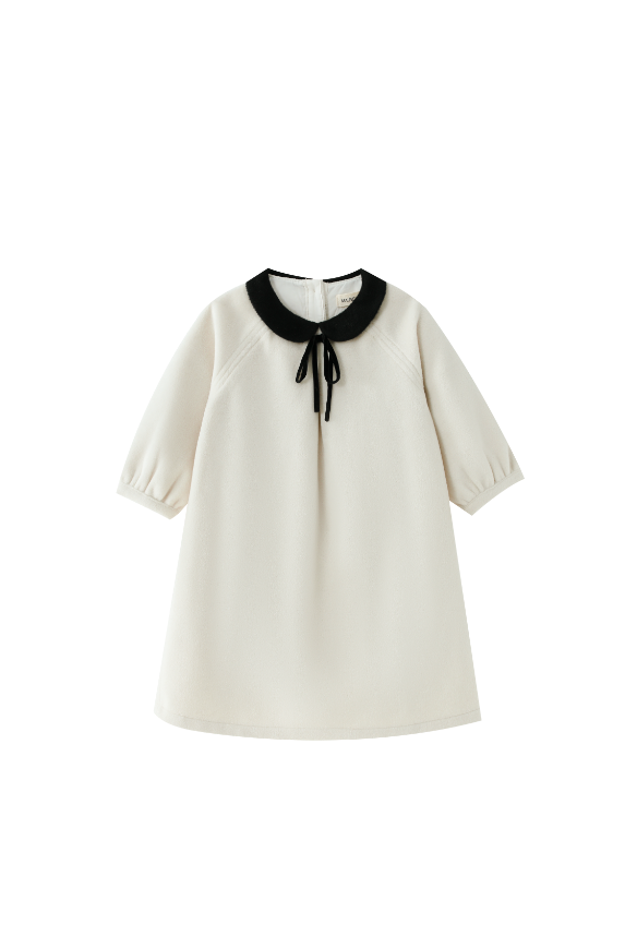 PETER PAN COLLARED WOOL DRESS-CREAM