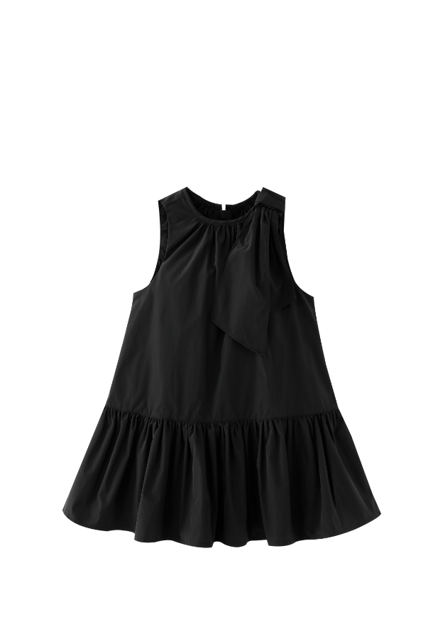 TAFFETA JUMPER WITH SHOULDER TIE-BLACK