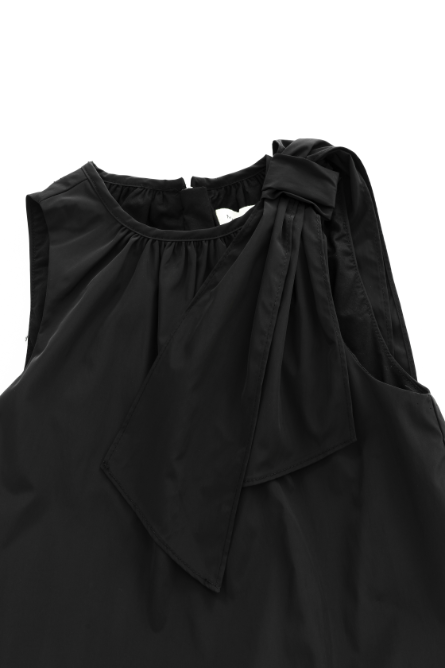 TAFFETA JUMPER WITH SHOULDER TIE-BLACK