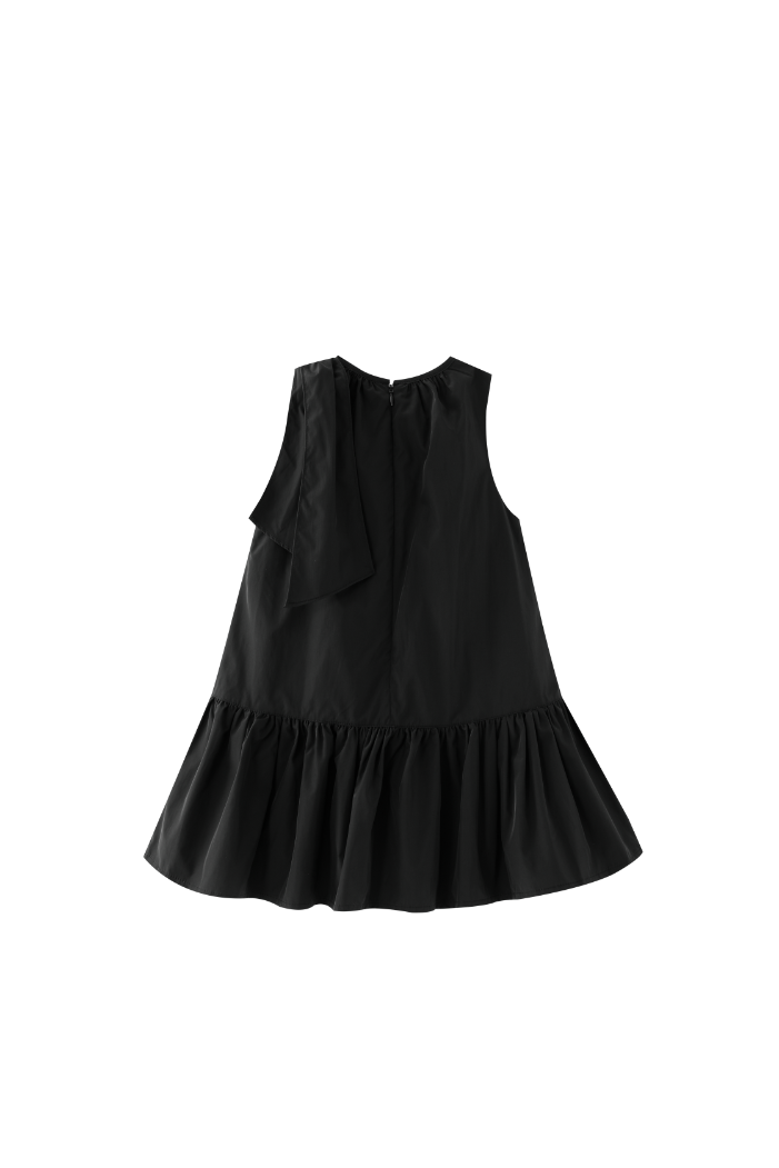 TAFFETA JUMPER WITH SHOULDER TIE-BLACK