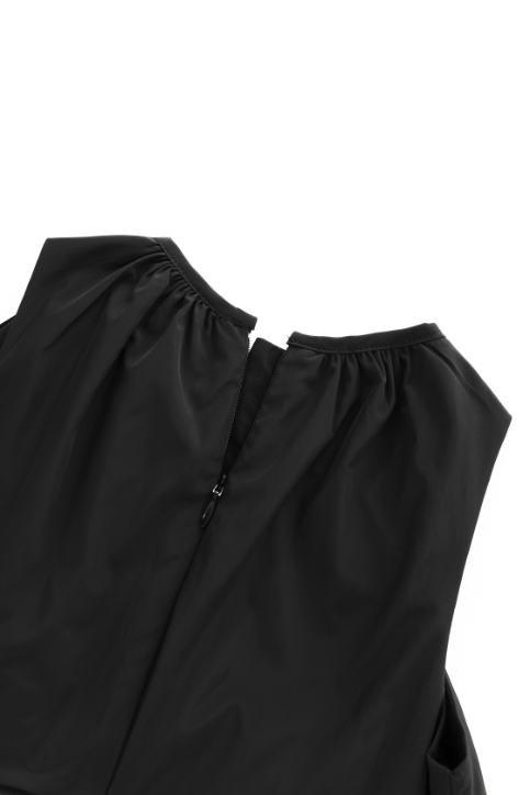 TAFFETA JUMPER WITH SHOULDER TIE-BLACK