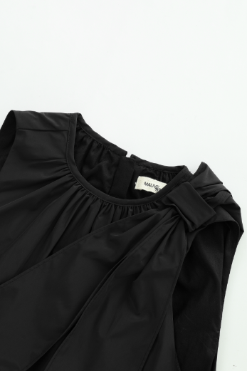 TAFFETA MIDI JUMPER WITH SHOULDER TIE-BLACK