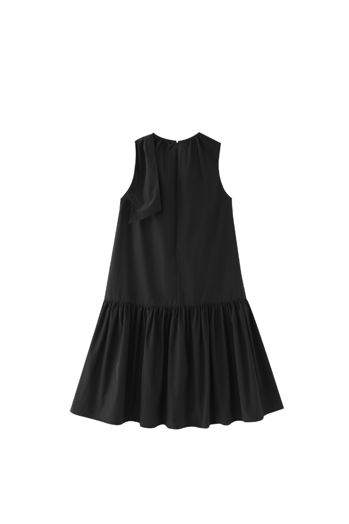 TAFFETA MIDI JUMPER WITH SHOULDER TIE-BLACK