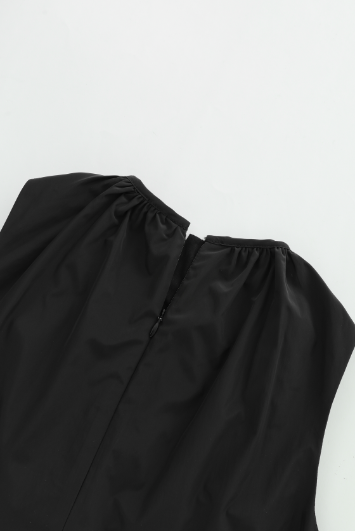 TAFFETA MIDI JUMPER WITH SHOULDER TIE-BLACK