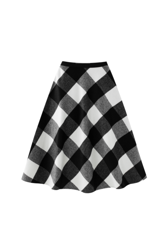 WOOL PLAID MIDI SKIRT-BUFFALO PLAID