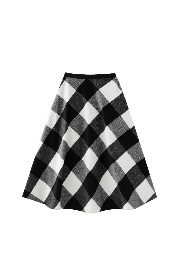 WOOL PLAID MIDI SKIRT-BUFFALO PLAID