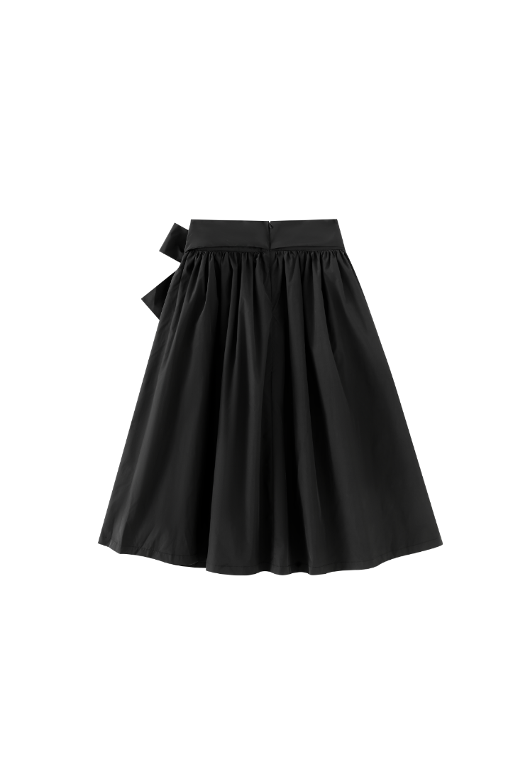 MIDI TAFFETA SKIRT WITH SIDE BOW-BLACK