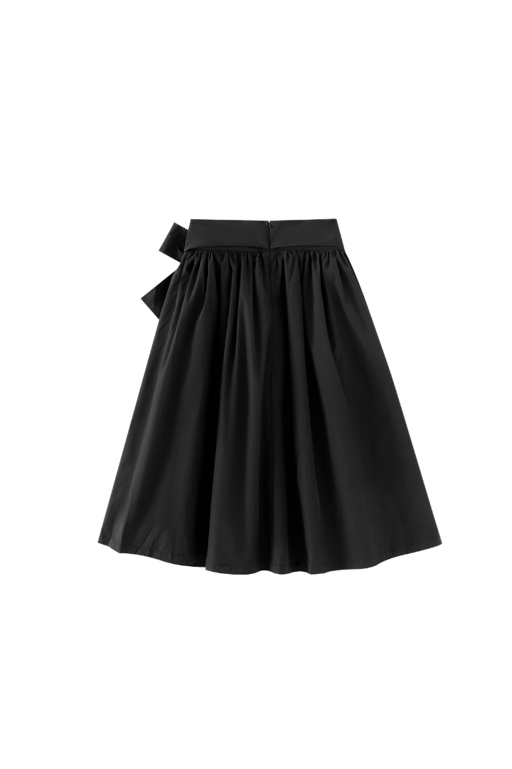 MIDI TAFFETA SKIRT WITH SIDE BOW-BLACK