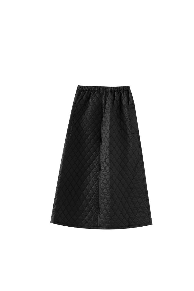 MIDI QUILTED SKIRT WITH POCKETS-BLACK
