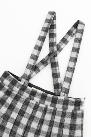 CHECKERED PLEATED SUSPENDER SKIRT-GREY CHECKERED