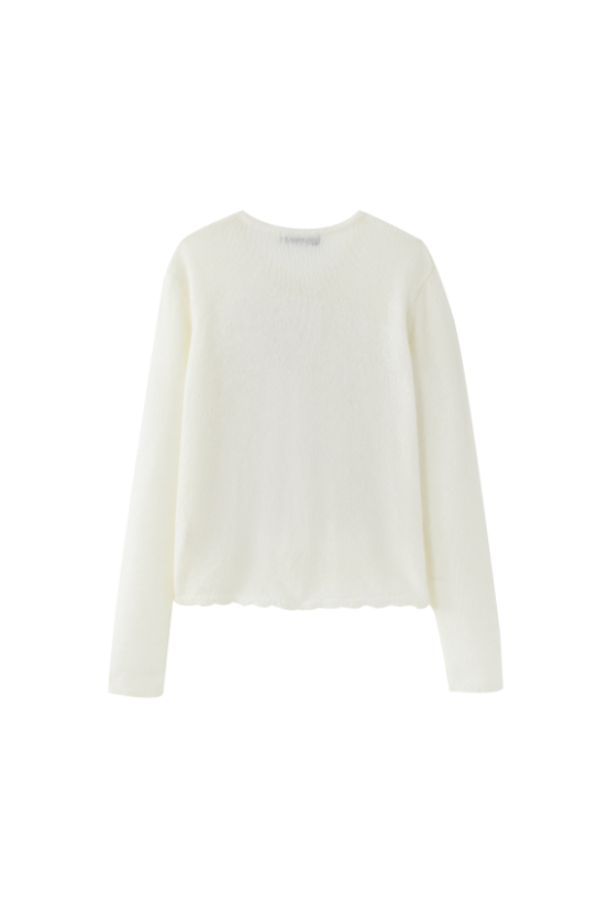 KNIT CARDIGAN WITH SCALLOPED EDGE-CREAM