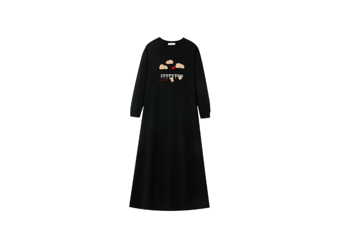 NIGHTGOWN WITH SHERPA GRAPHIC-BLACK