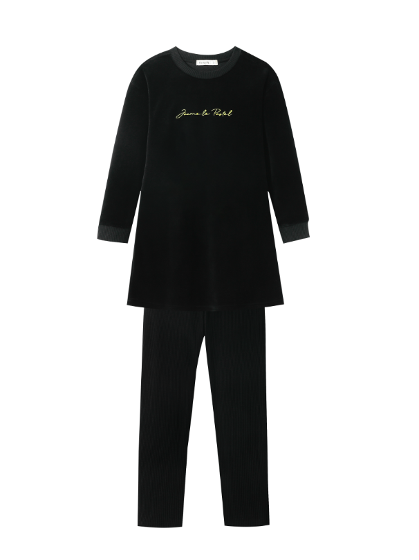 JAIME LE PASTEL VELOUR NIGHTSHIRT-BLACK