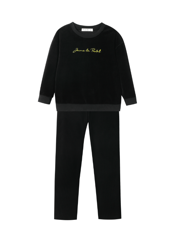 JAIME LE PASTEL VELOUR PAJAMA-BLACK