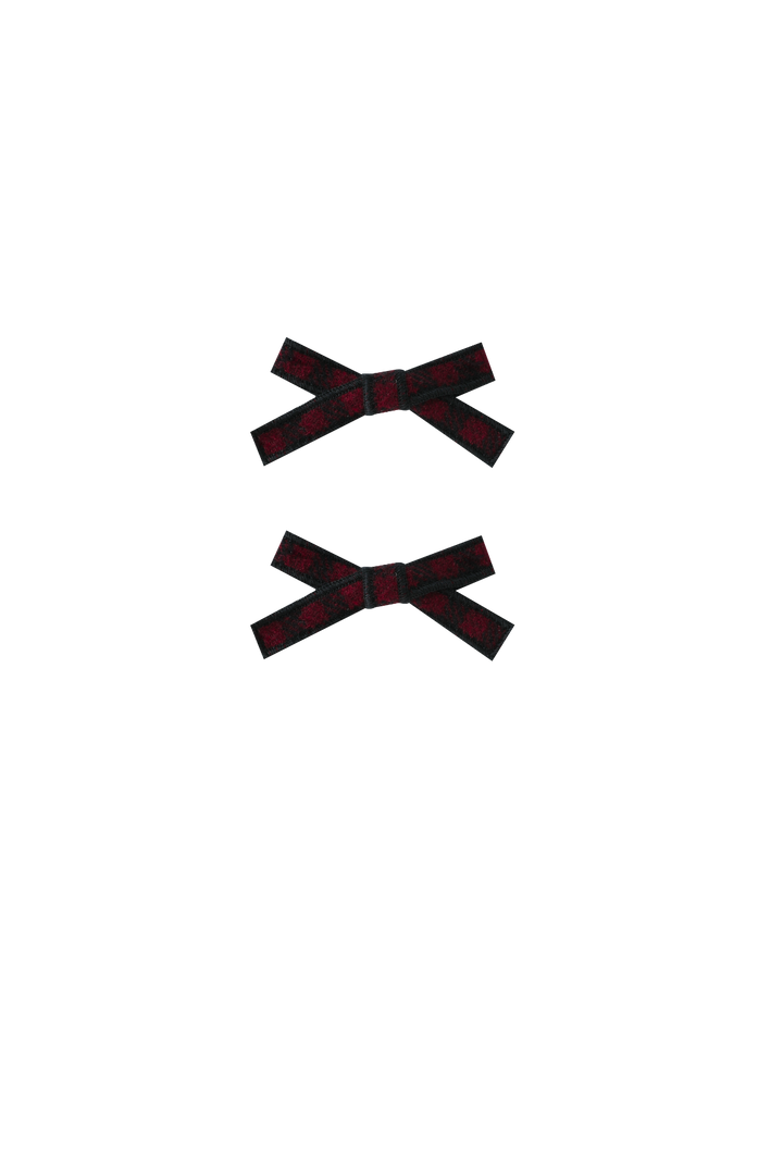 SMALL CHECKERED HAIRBOWS-BURGUNDY CHECKERED