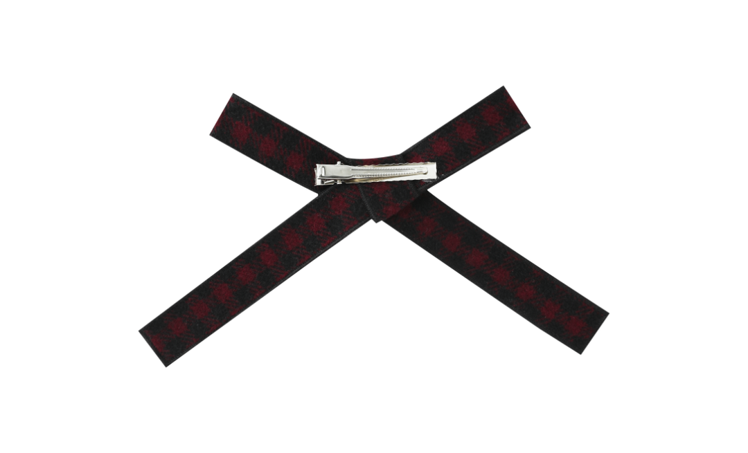LARGE CHECKERED HAIRBOW-BURGUNDY CHECKERED