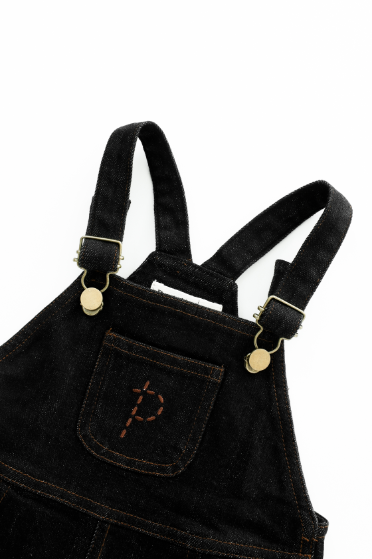 OVERALL WITH CENTER POCKET-BLACK DENIM