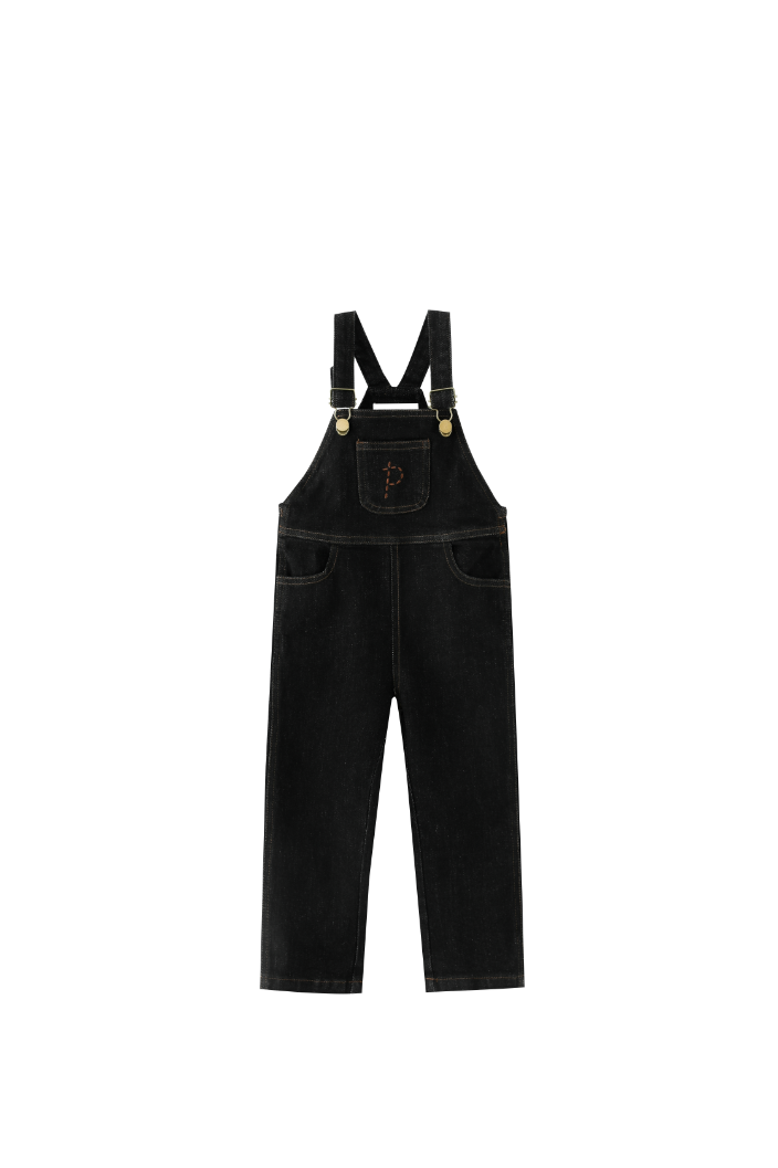 OVERALL WITH CENTER POCKET-BLACK DENIM