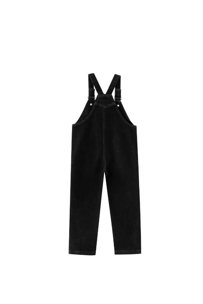 OVERALL WITH CENTER POCKET-BLACK DENIM