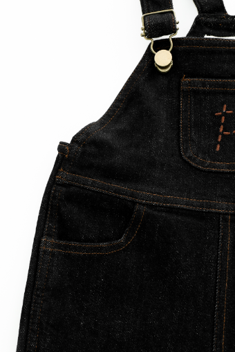 OVERALL WITH CENTER POCKET-BLACK DENIM
