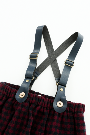 LEATHER SUSPENDER CHECKERED BLOOMER-BURGUNDY CHECKERED