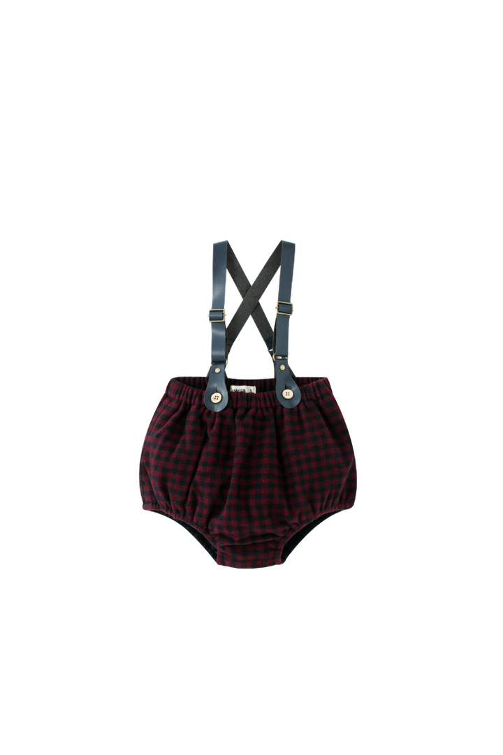 LEATHER SUSPENDER CHECKERED BLOOMER-BURGUNDY CHECKERED