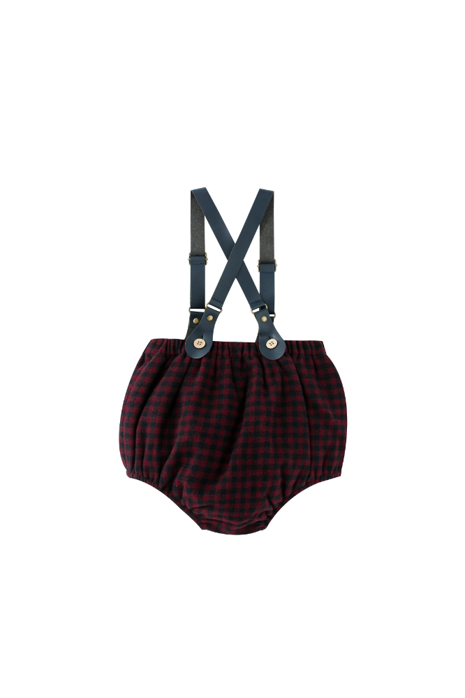 LEATHER SUSPENDER CHECKERED BLOOMER-BURGUNDY CHECKERED