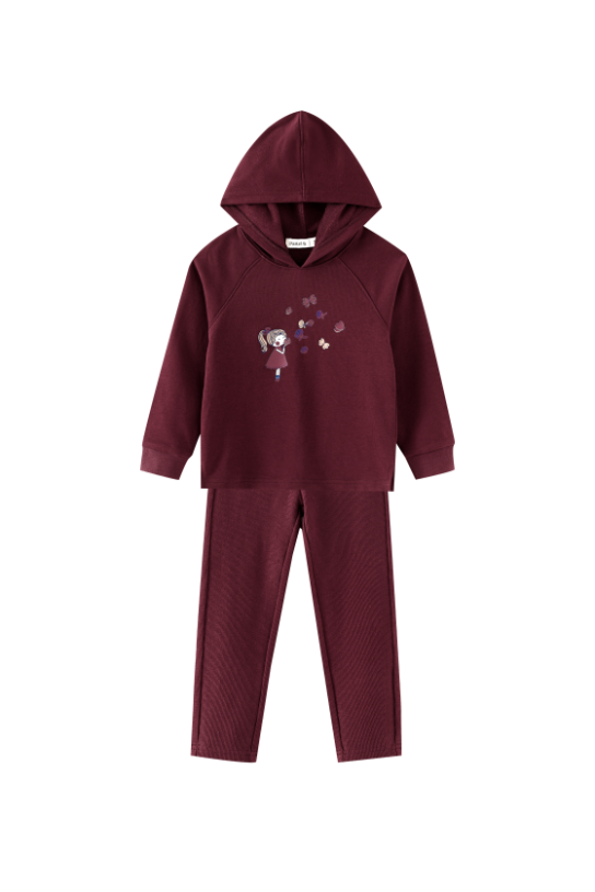 LITTLE GIRL GRAPHIC SWEAT SET-BURGUNDY