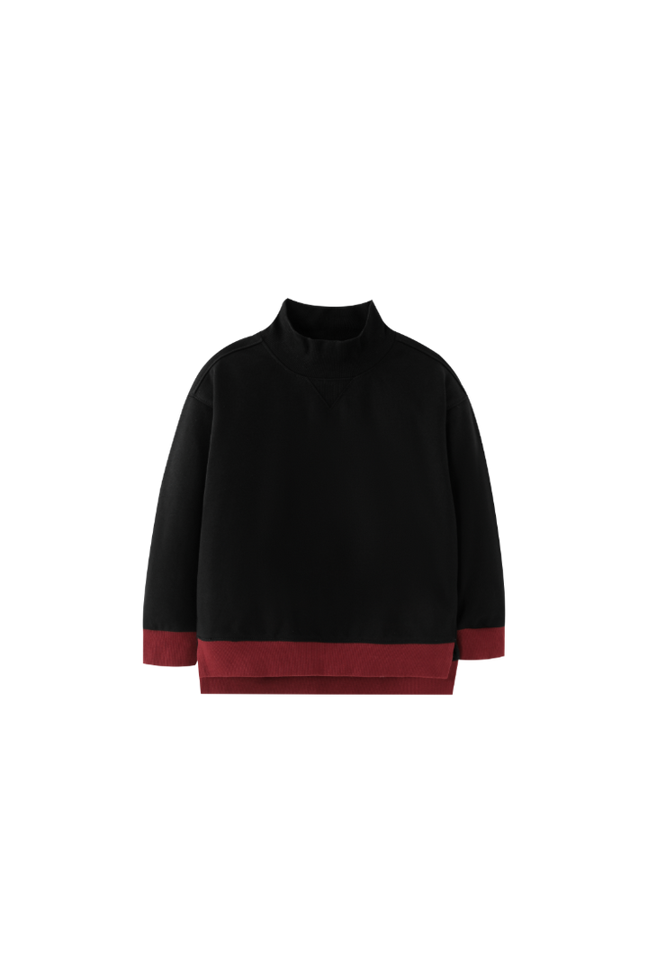 MOCK NECK SWEATSHIRT WITH CONTRAST EDGING-BLACK