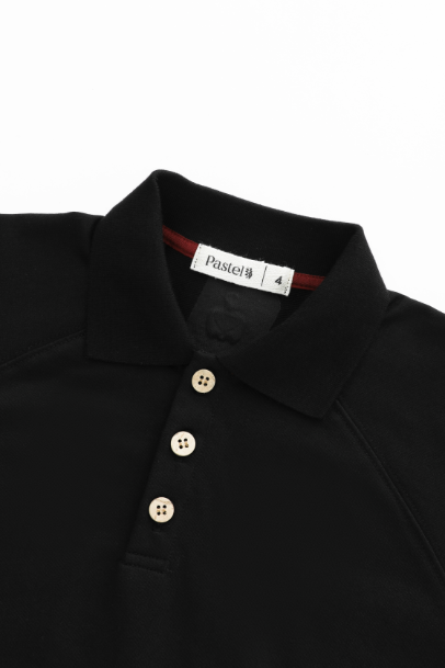 POLO WITH STRIPED EDGING-BLACK