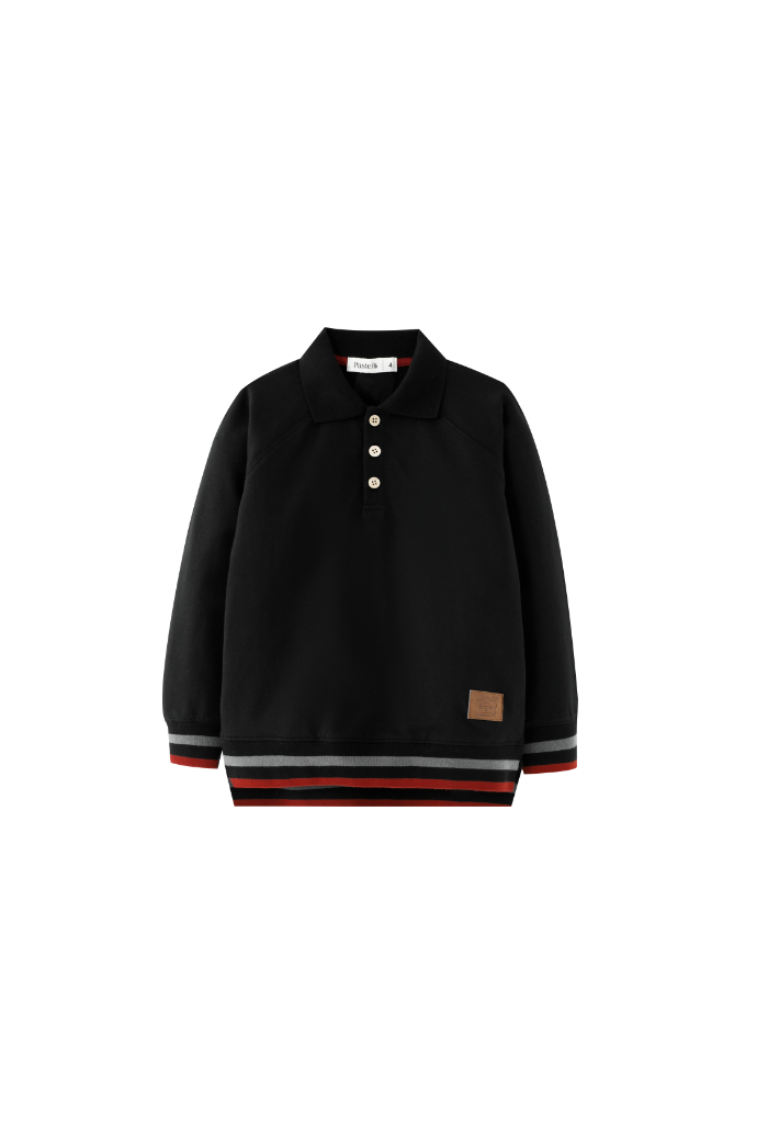 POLO WITH STRIPED EDGING-BLACK