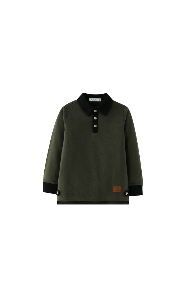 POLO WITH CONTRAST COLLAR-OLIVE