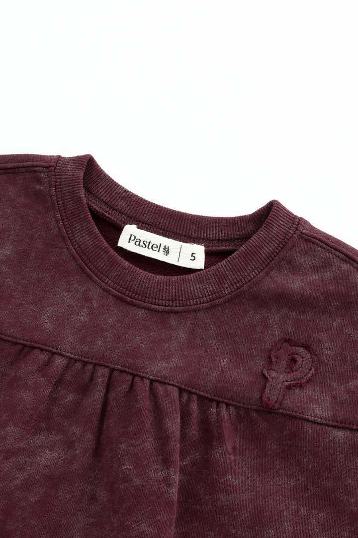 HIGH YOKE TIE DYE DRESS-BURGUNDY