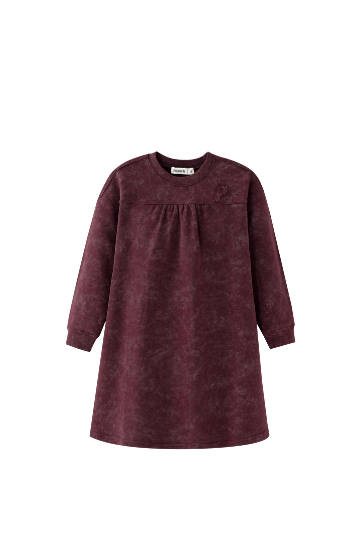 HIGH YOKE TIE DYE DRESS-BURGUNDY