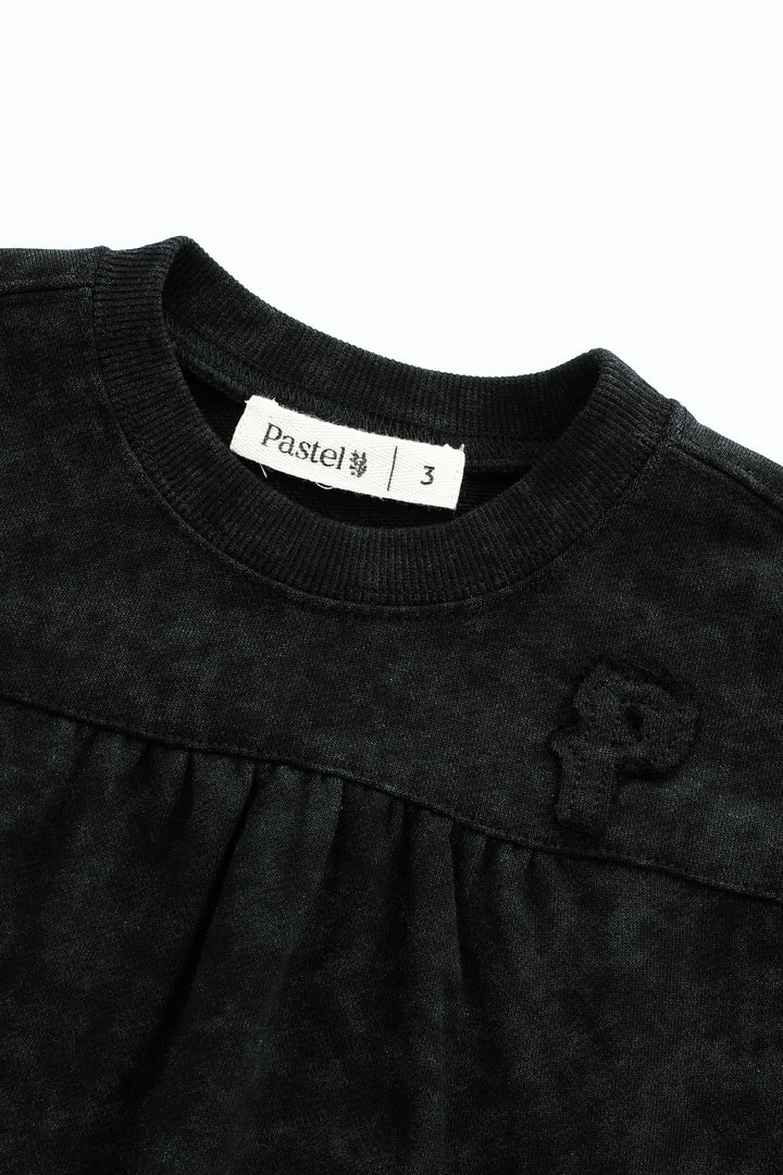 HIGH YOKE TIE DYE DRESS-BLACK