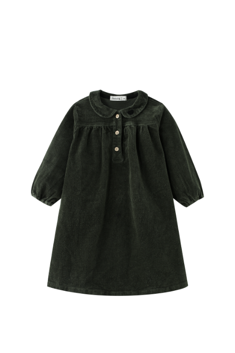PETER PAN COLLARED CORDUROY DRESS-GREEN