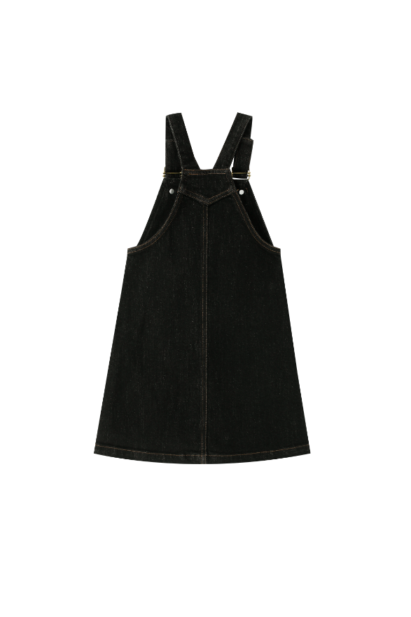 PINAFORE JUMPER WITH CENTER POCKET-BLACK DENIM