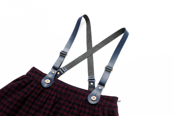 LEATHER SUSPENDER CHECKERED SKIRT-BURGUNDY CHECKERED