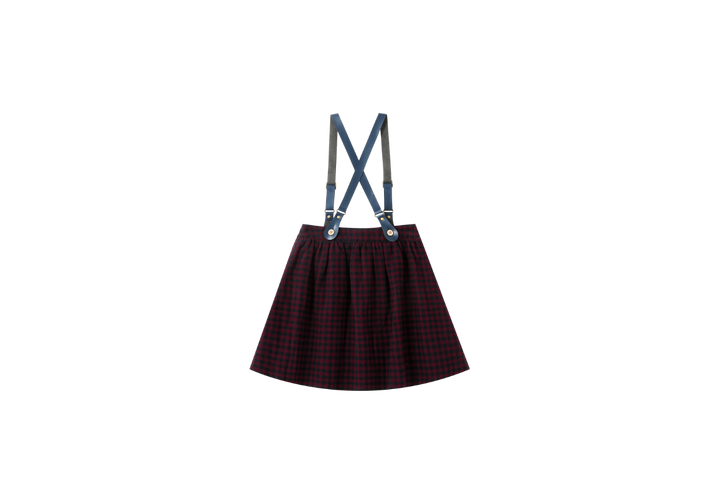 LEATHER SUSPENDER CHECKERED SKIRT-BURGUNDY CHECKERED