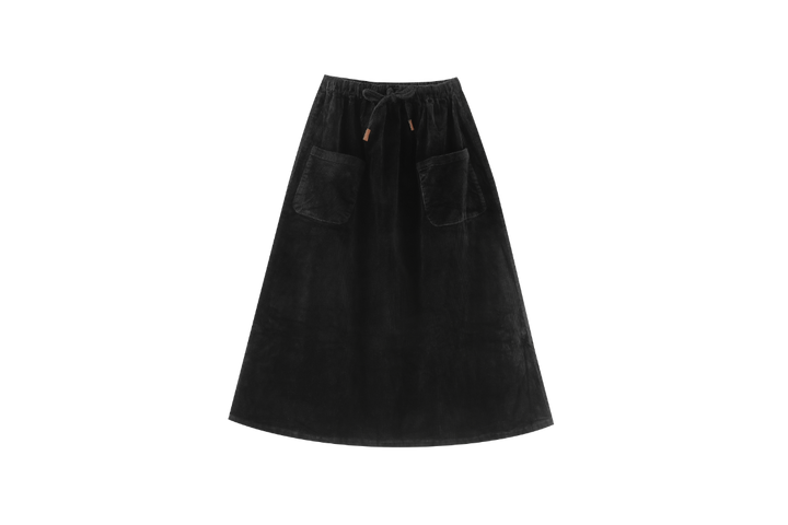 MIDI CORDUROY SKIRT WITH POCKETS-BLACK