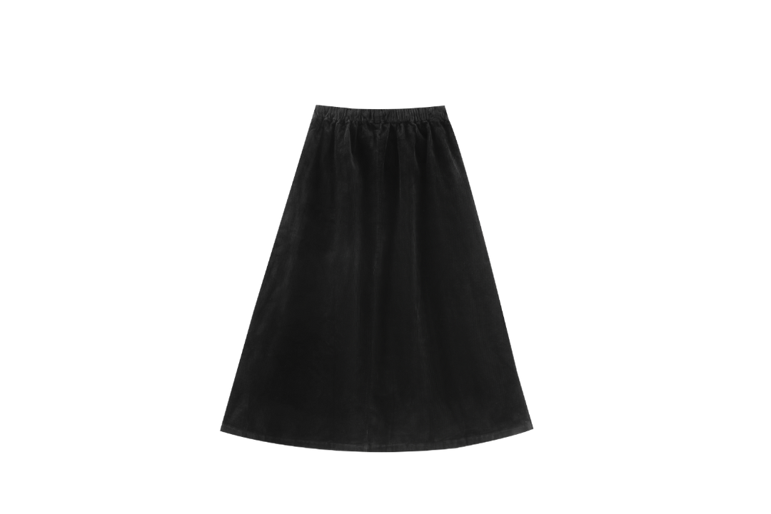MIDI CORDUROY SKIRT WITH POCKETS-BLACK