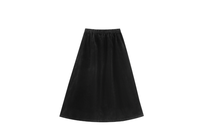 MIDI CORDUROY SKIRT WITH POCKETS-BLACK