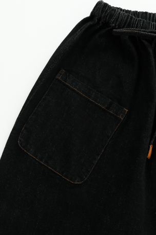 MIDI CIRCLE SKIRT WITH POCKETS AND TIE-BLACK DENIM
